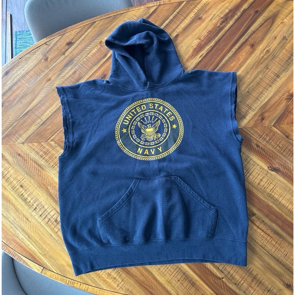 Vintage NAVY Cutoff Hoodie - large